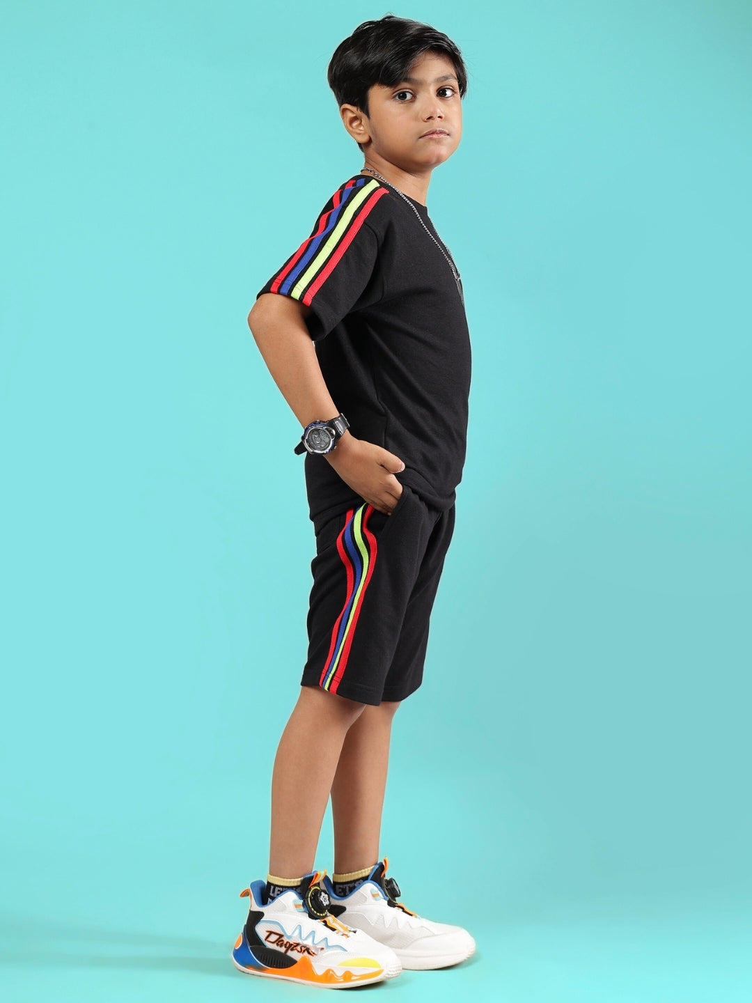 RAINBOW SUMMER CO-ORD FOR BOYS & GIRLS (BLACK)