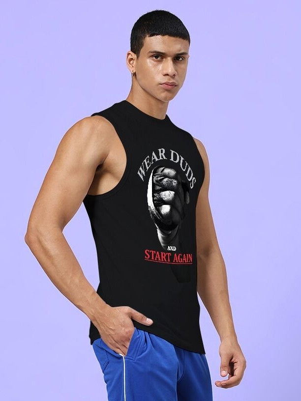 NEVER QUIT START AGAIN GYM SLEEVELESS T-SHIRT BLACK