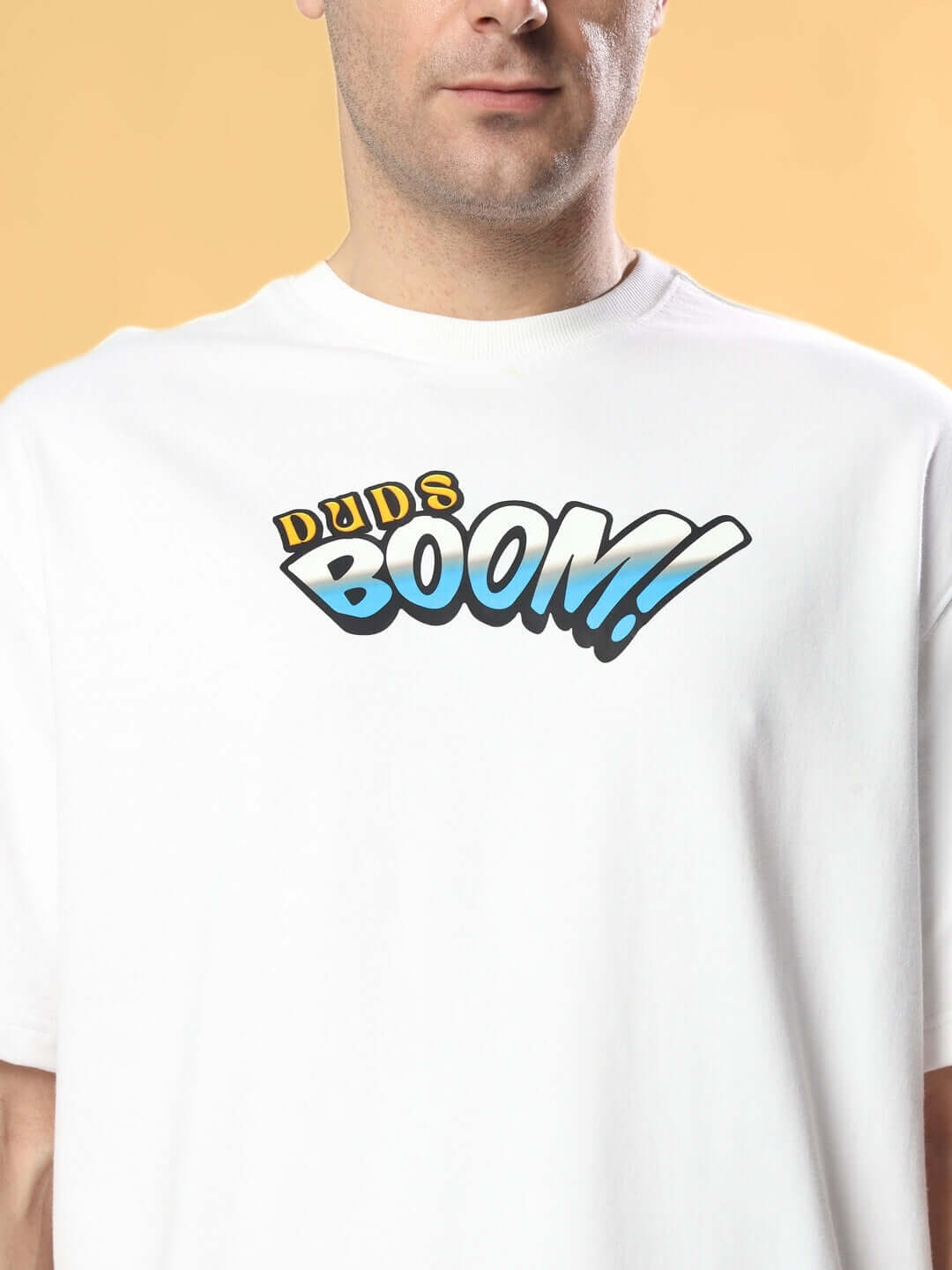 BOOM BUNNY OVER-SIZED T-SHIRT WHITE with "BOOM" graphic, made from premium heavy gauge fabric, 97% cotton and 3% elastane.
