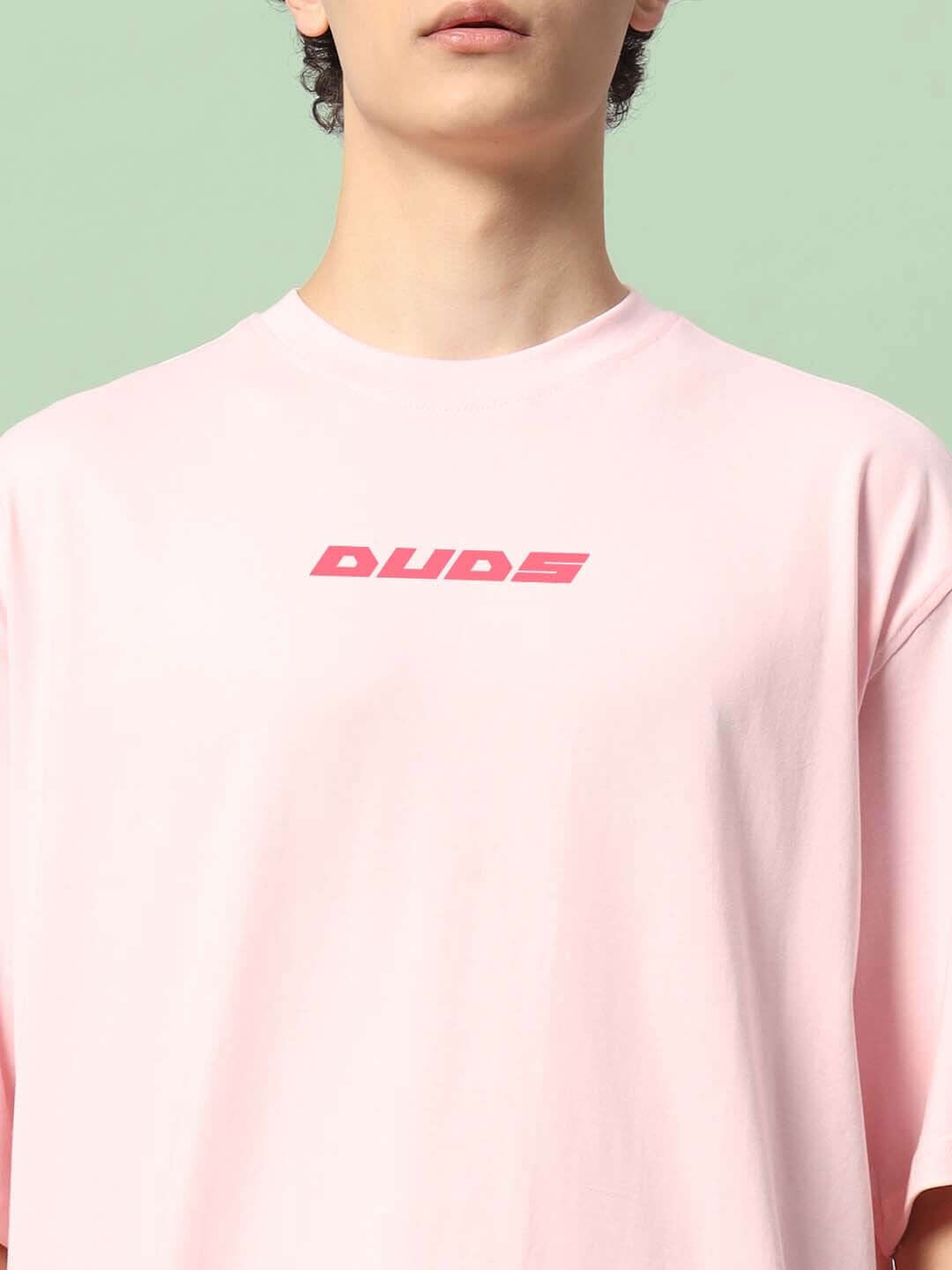 ILLUSION OVER-SIZED T-SHIRT PINK with DUDS logo on front view