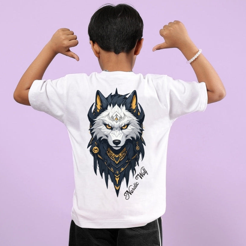 NORDIC WOLF OVERSIZED T-SHIRT FOR BOYS & GIRLS (WHITE)