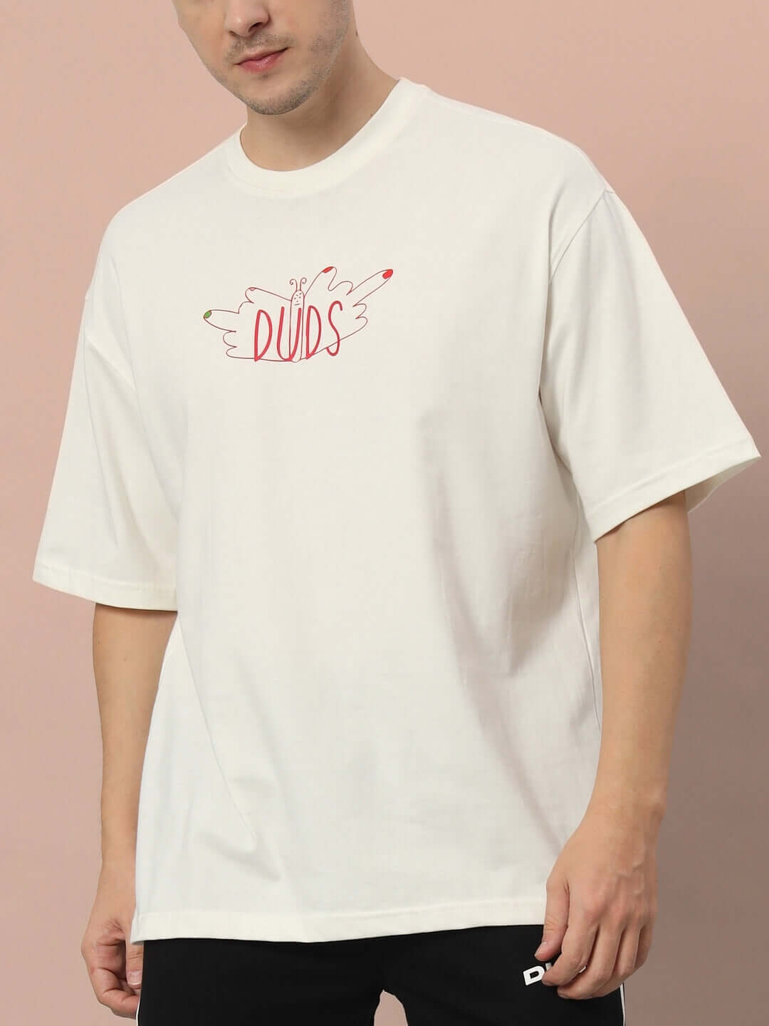 ONE STEP AT A TIME OVER-SIZED T-SHIRT OFF WHITE in heavy gauge 100% cotton, bio-washed, showcasing casual streetwear fashion.