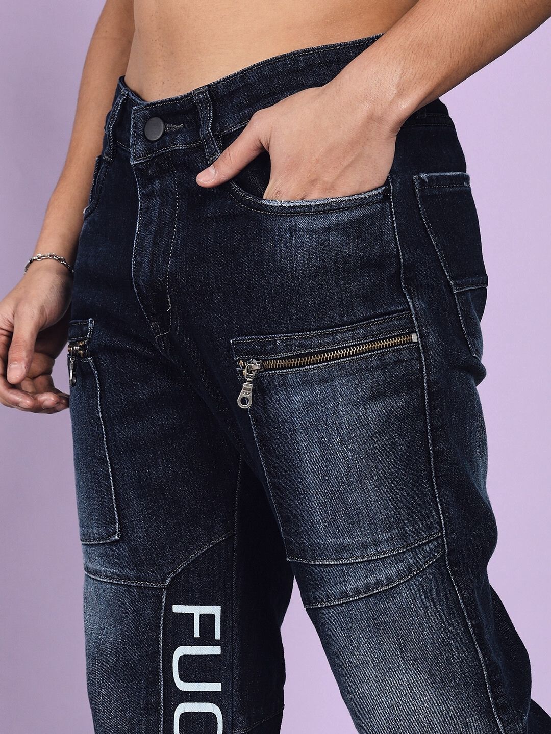 FUCK OFF REGULAR FIT DENIM JEANS (BLUE)