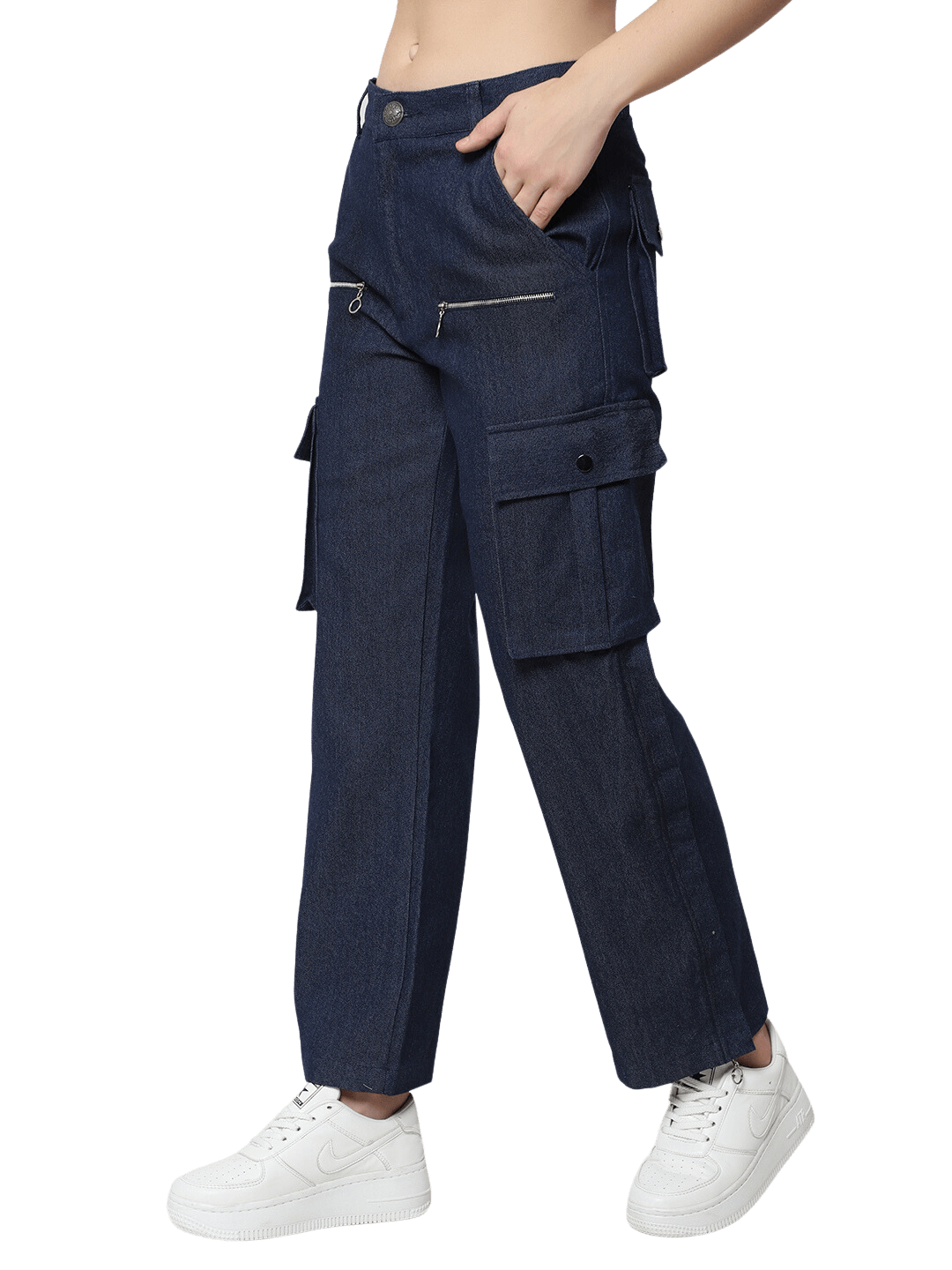 8 Pocket Denim Cargo Pants (Blue) - Wearduds