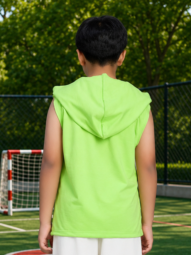 CURIOUS CAT HOODED T-SHIRT FOR BOYS GIRLS NEON GREEN