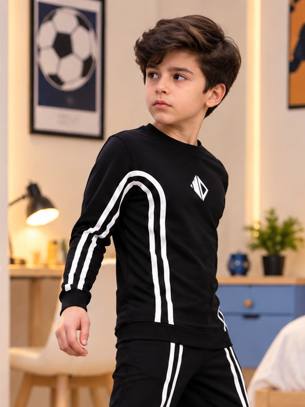 OUTLOOK STRIPE SWEATSHIRT FOR BOYS AND GIRLS BLACK
