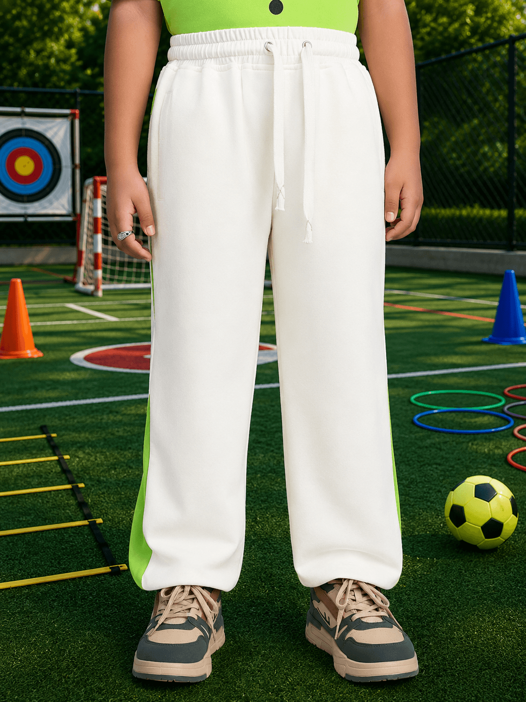 CURIOUS JOGGER FOR BOYS GIRLS OFF WHITE, comfortable joggers for kids in off-white, ideal for active play and casual wear.