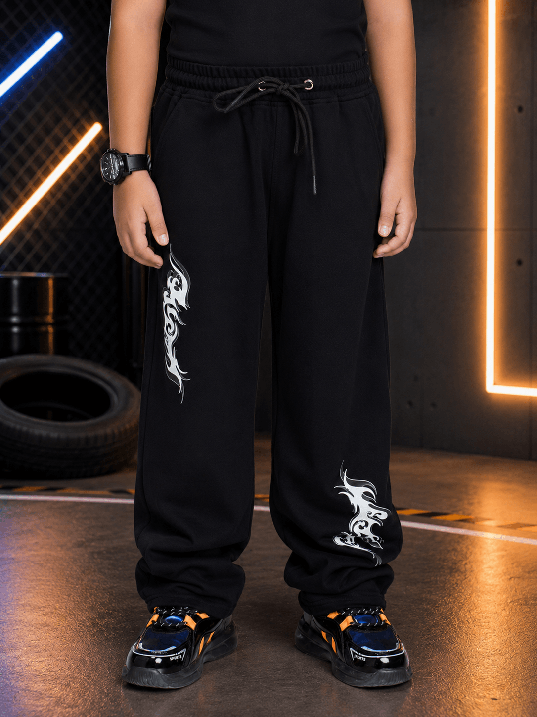 PHANTOM JOGGER FOR BOYS GIRLS BLACK stylish joggers with unique designs for active kids