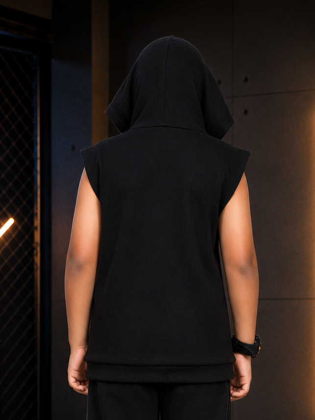 PHANTOM SLEEVELESS HOODED T-SHIRT FOR BOYS GIRLS BLACK