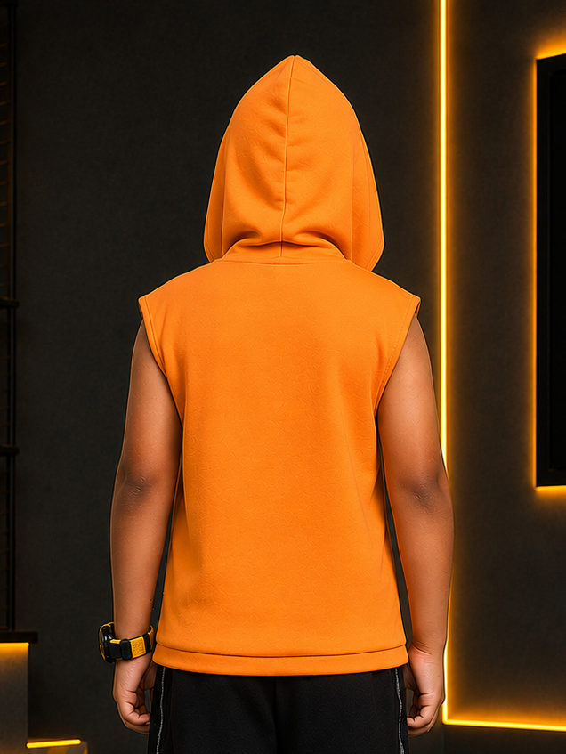 BEAT MODE SLEEVELESS HOODED T-SHIRT FOR BOYS GIRLS ORANGE