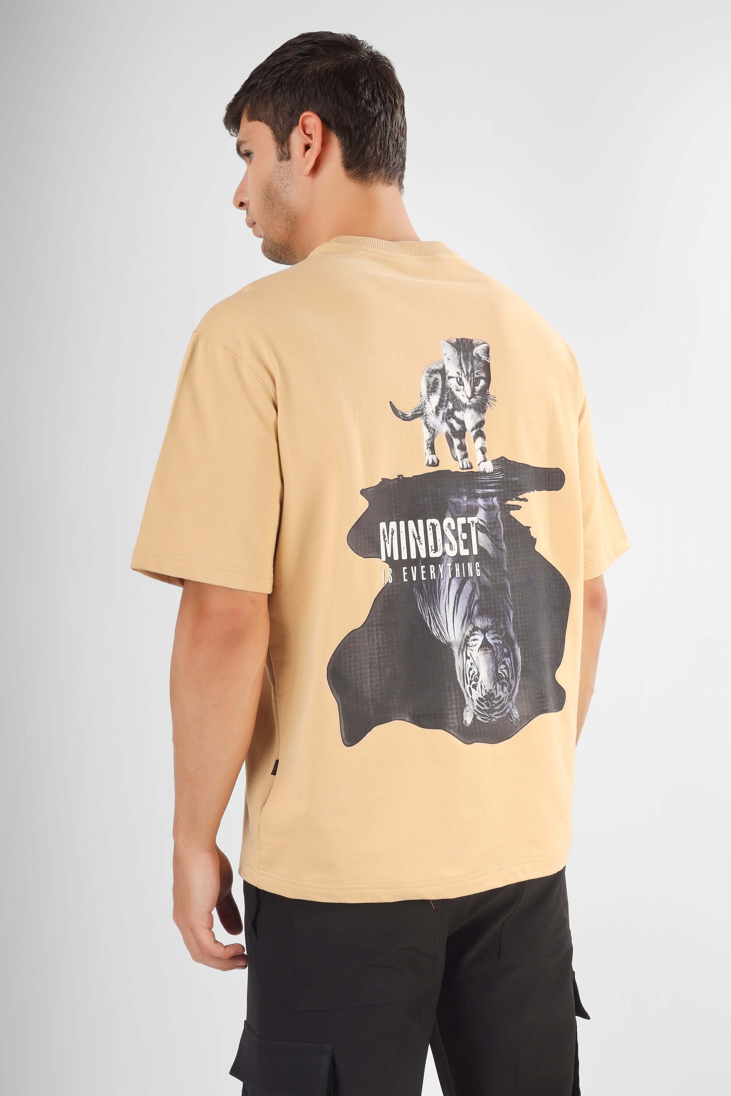 Back view of POSITIVE MINDSET OVER-SIZED T-SHIRT NUDE with graphic design, premium cotton blend, heavy gauge fabric.