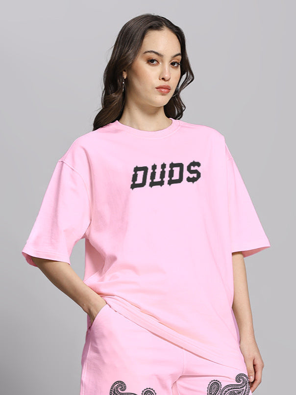 WOMEN'S MESSI PAISLEY PRINT OVER-SIZED T-SHIRT (PINK)