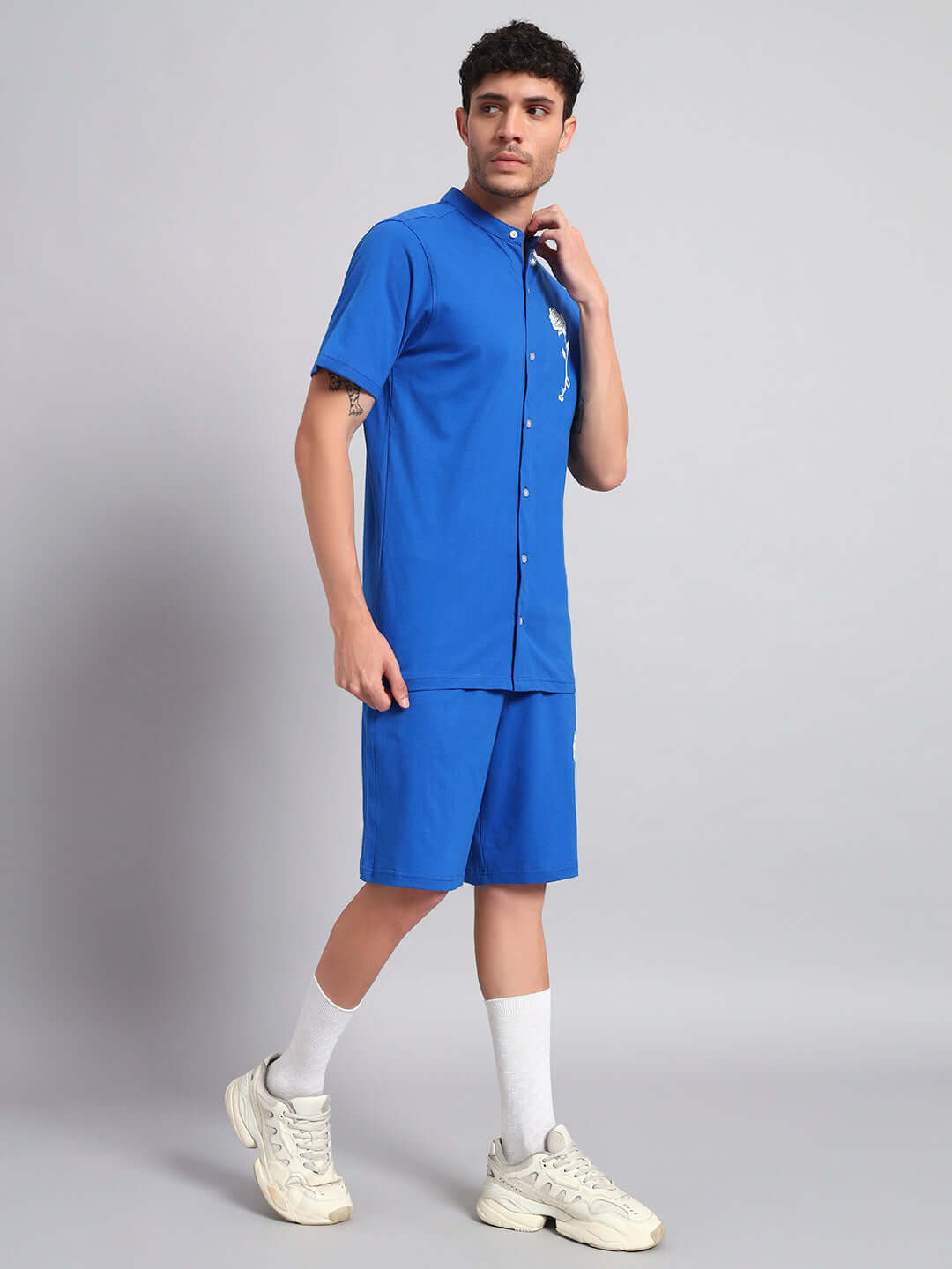 Blue LIMBO Regular Fit Shirt with Premium Cotton and French Terry for men. Ideal for casual wear, showcasing stylish comfort and quality.