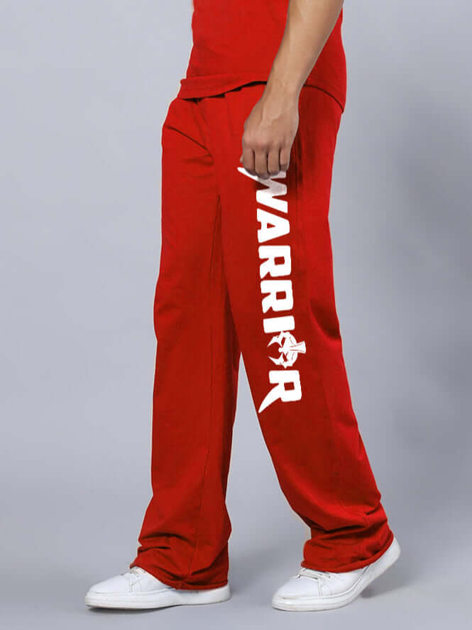 WARRIOR PRINTED COTTON TERRY JOGGER RED showcasing bold design with comfortable fit, perfect for active lifestyles.