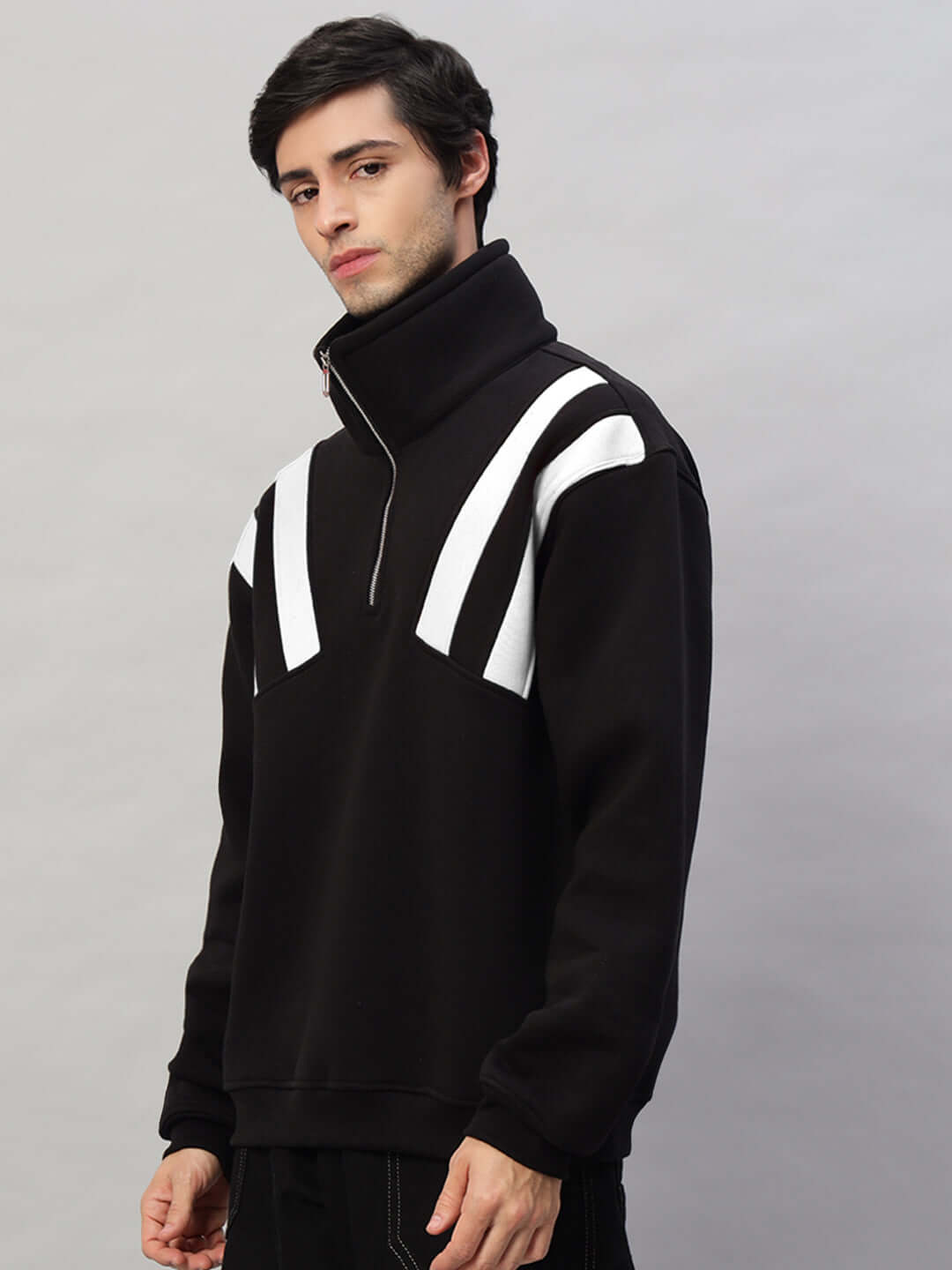 Crossbar Fleece Colorblock Jacket in Black and White, stylish zip-up design with high collar for men.