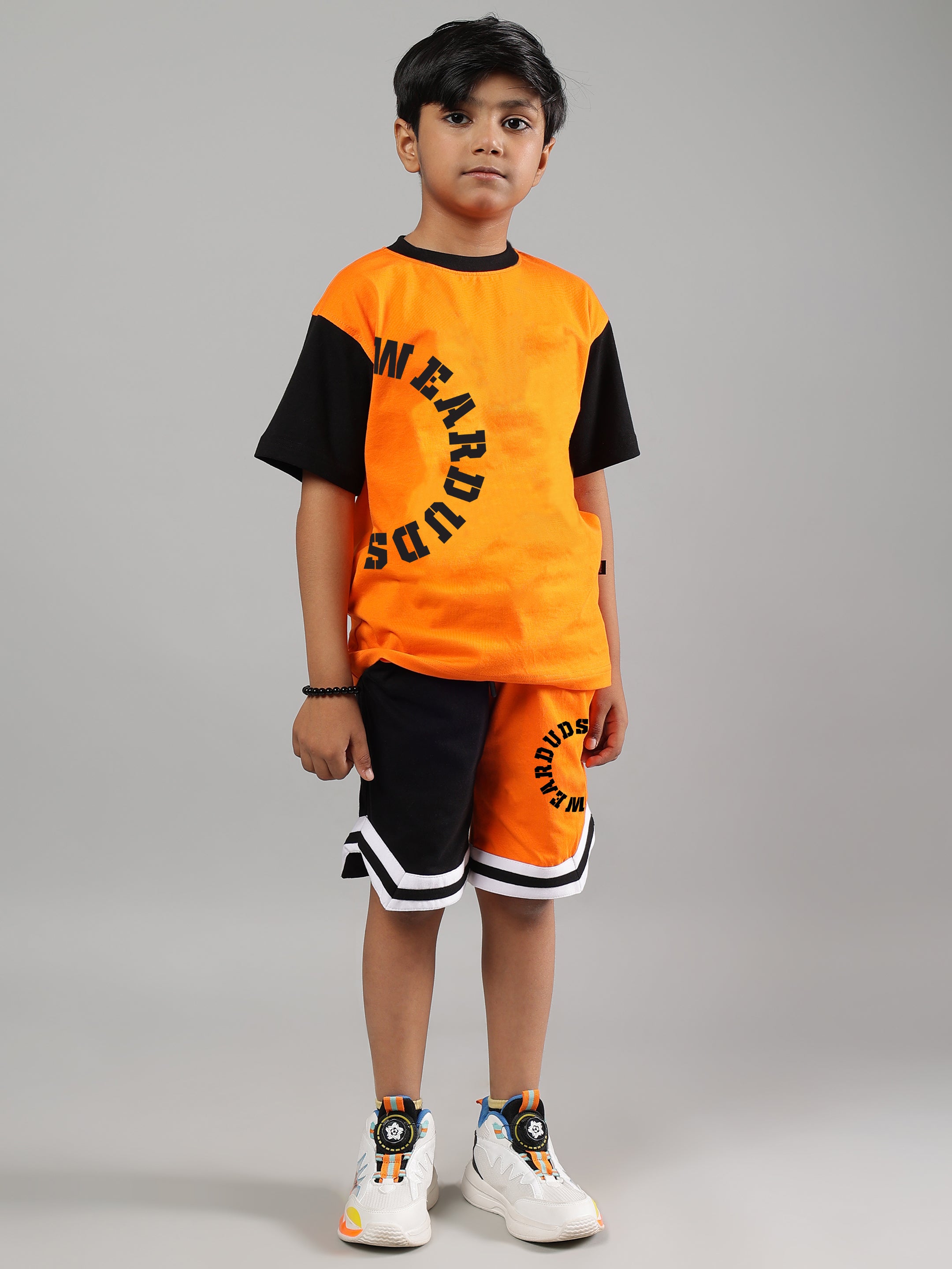 TRACK & FIELD SHORTS FOR BOYS & GIRLS (BLACK-ORANGE)