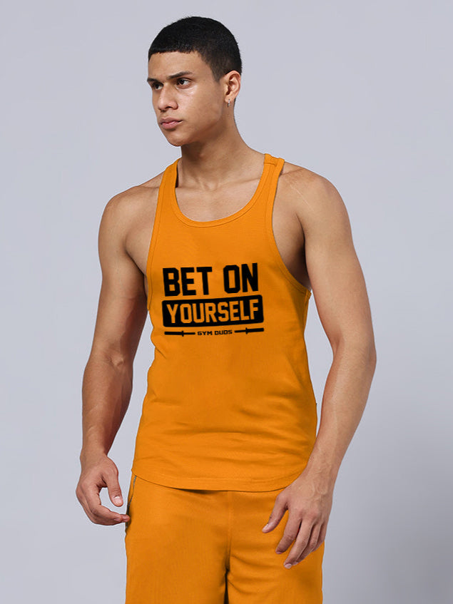 BET ON YOUR SELF PRINTED GYM T-SHIRT (ORANGE)