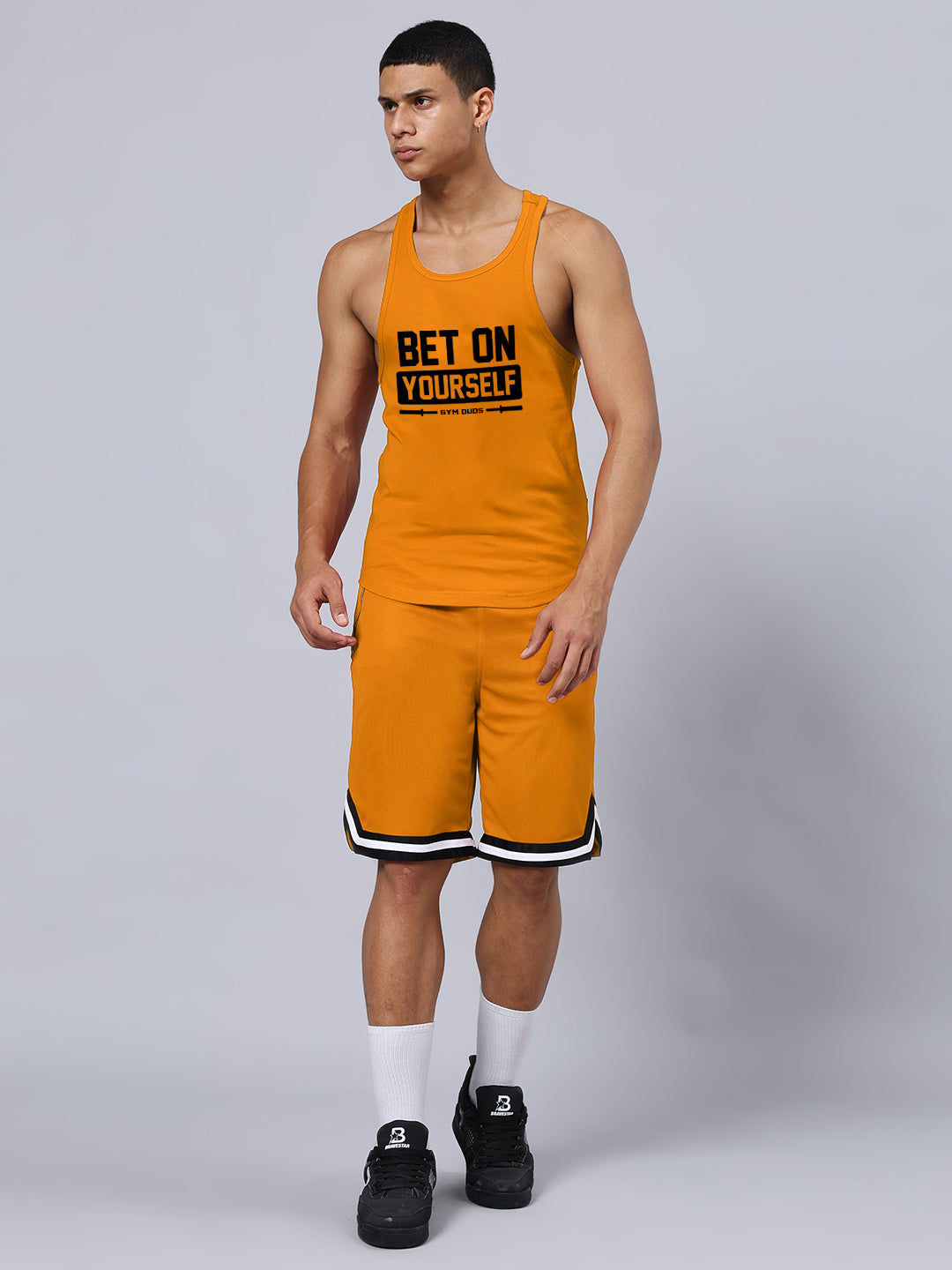 BET ON YOUR SELF PRINTED GYM T-SHIRT (ORANGE)