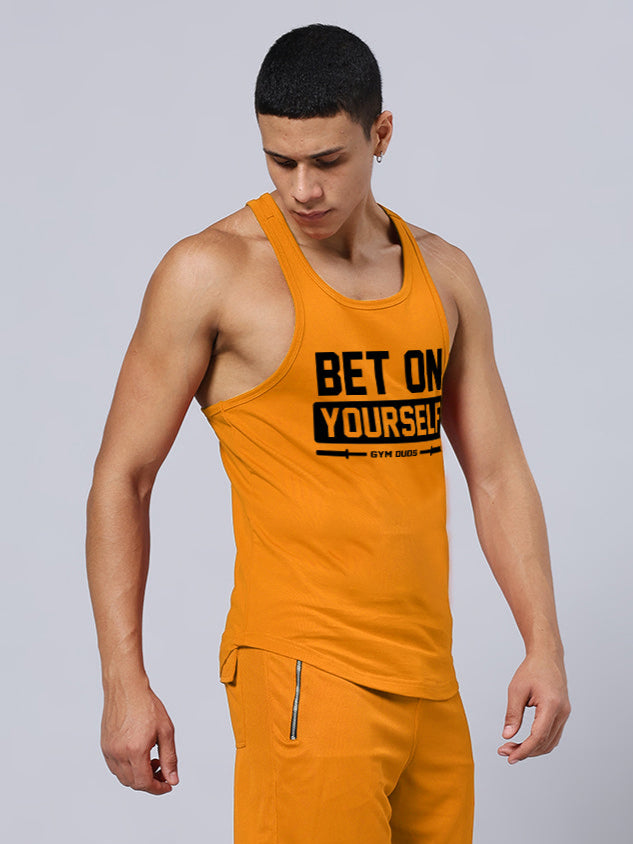 BET ON YOUR SELF PRINTED GYM T-SHIRT (ORANGE)