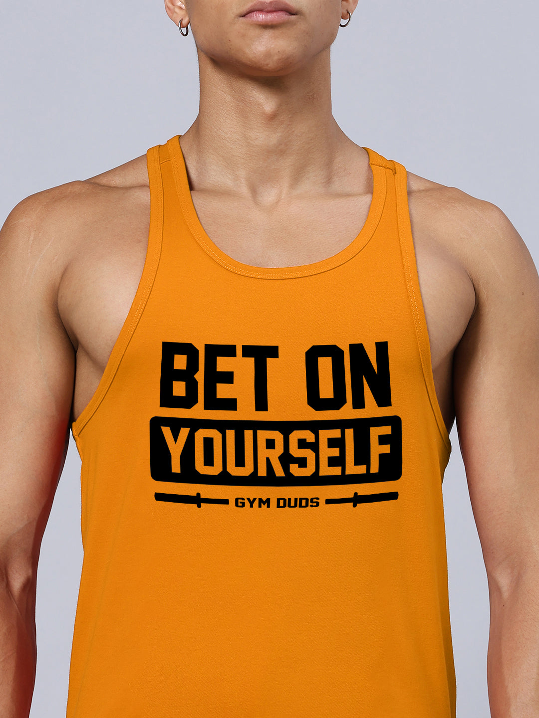 BET ON YOUR SELF PRINTED GYM T-SHIRT (ORANGE)