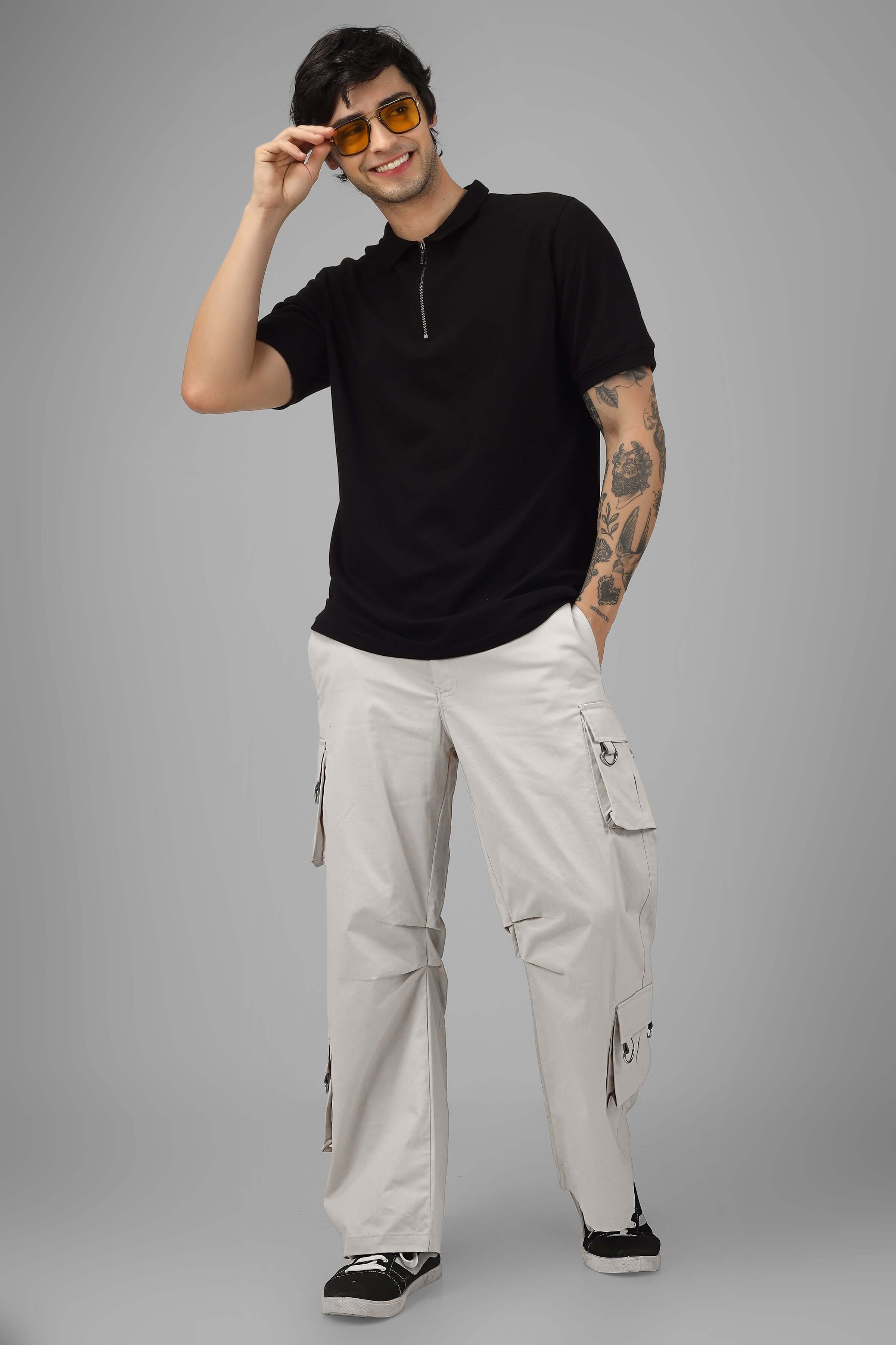 ARCADIA WHITE 6 POCKET CARGO PANTS WITH BUCKLE REFLECTOR