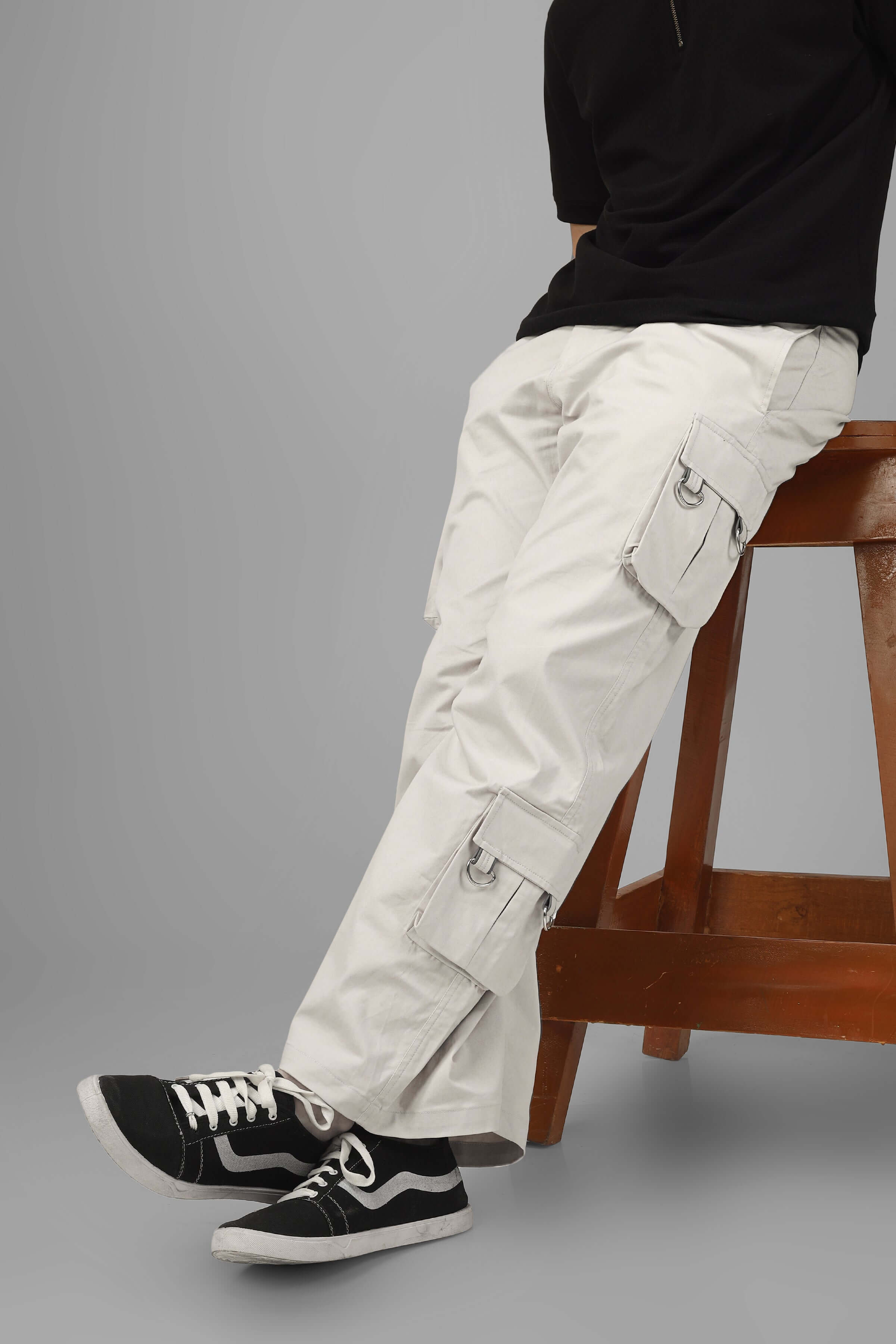ARCADIA WHITE 6 POCKET CARGO PANTS WITH BUCKLE REFLECTOR