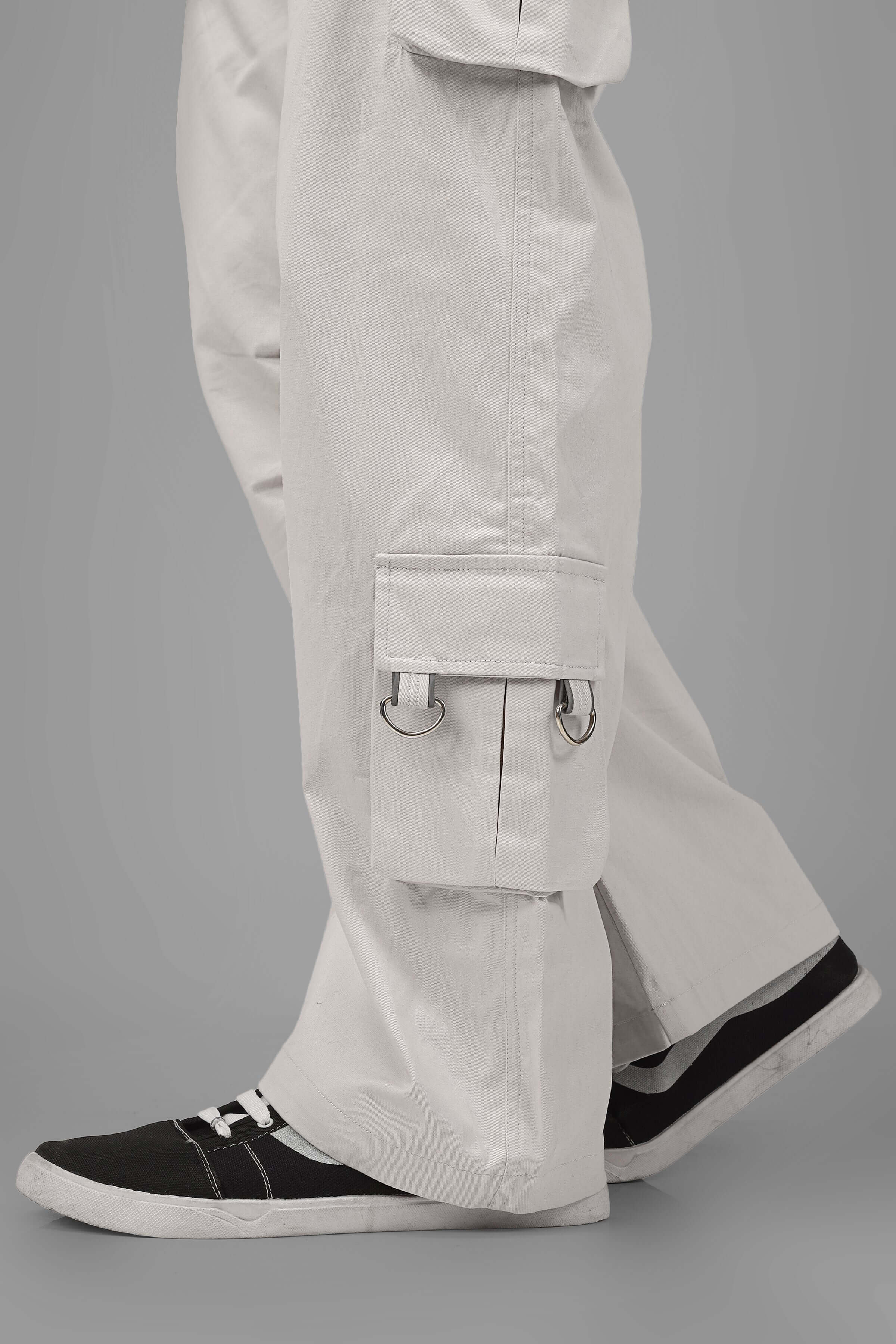 ARCADIA WHITE 6 POCKET CARGO PANTS WITH BUCKLE REFLECTOR