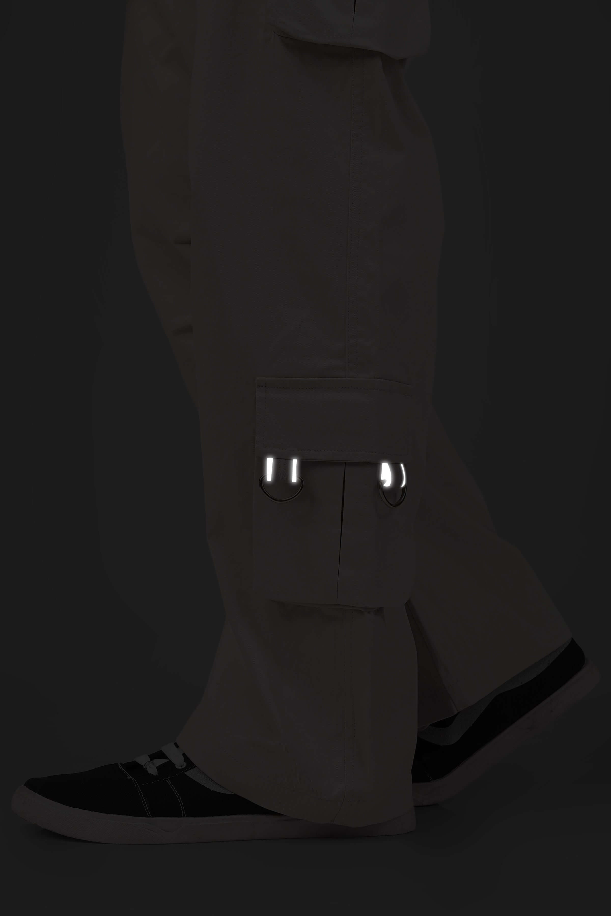 ARCADIA WHITE 6 POCKET CARGO PANTS WITH BUCKLE REFLECTOR
