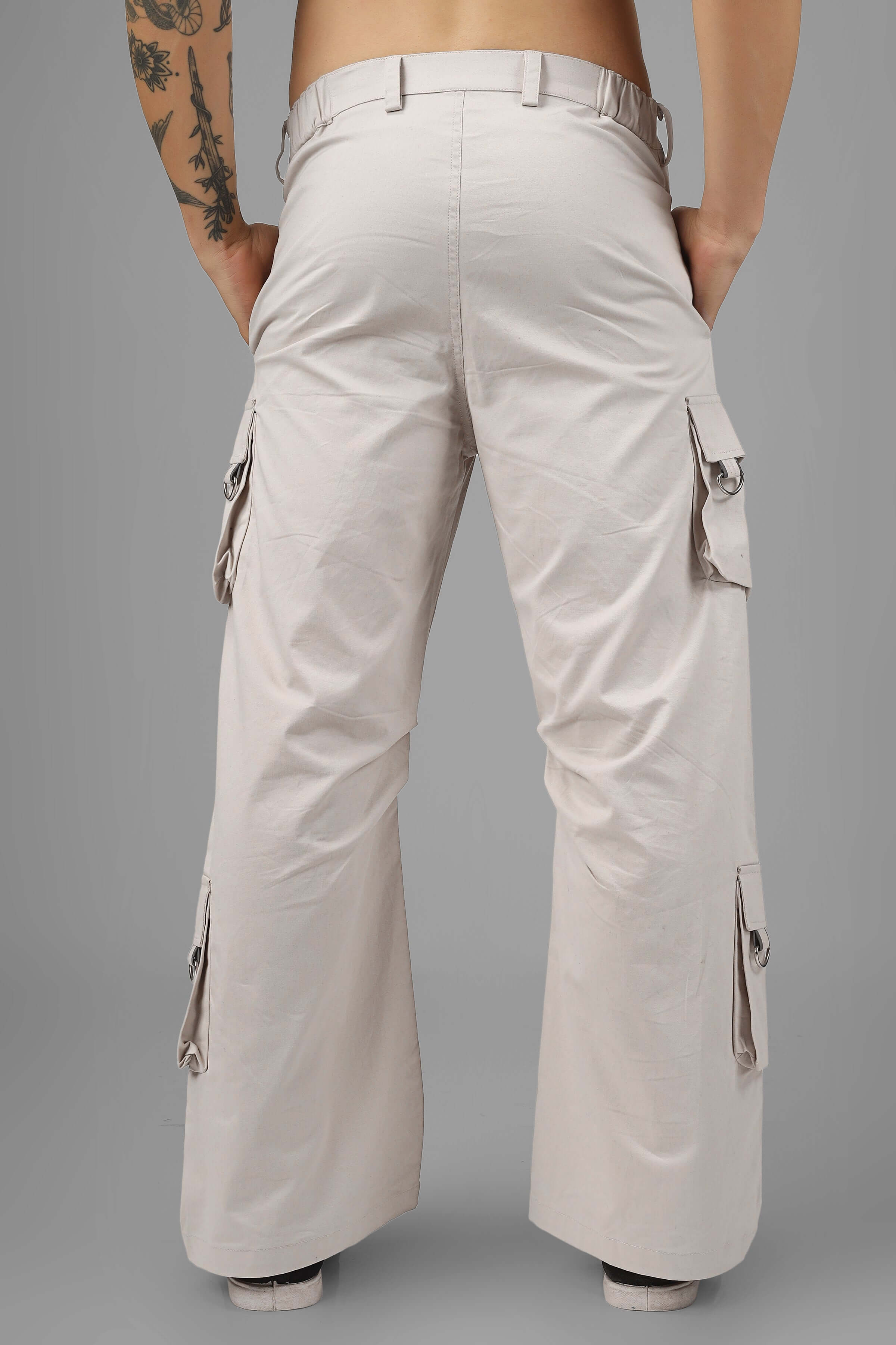 ARCADIA WHITE 6 POCKET CARGO PANTS WITH BUCKLE REFLECTOR