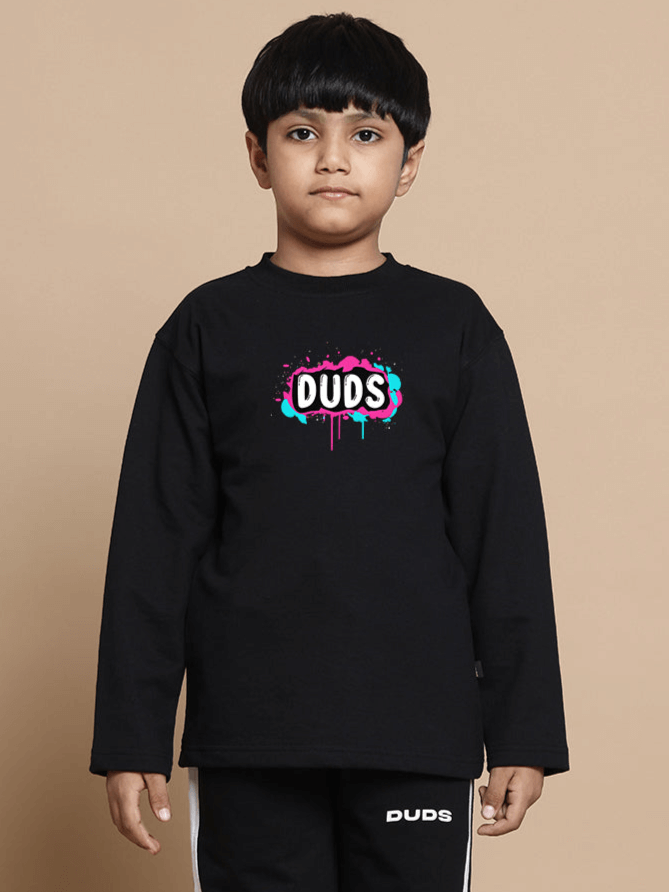 Kid wearing black INSANE RABBIT sweatshirt, premium cotton French Terry Lycra, perfect for boys and girls, India made.