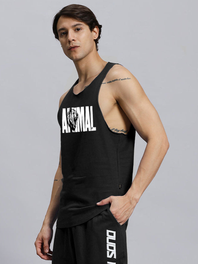 ANIMAL PRINTED GYM T-SHIRT (BLACK)