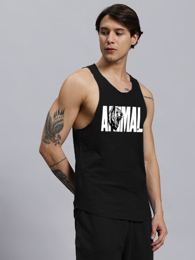 ANIMAL PRINTED GYM T-SHIRT (BLACK)