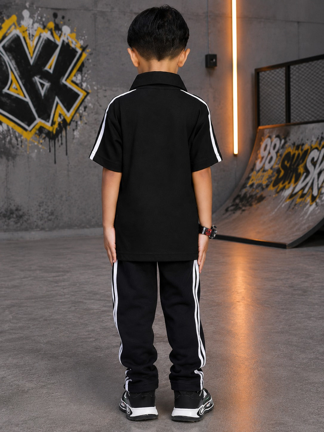 CHAMPION TRACK POLO CO-ORD FOR BOYS GIRLS BLACK