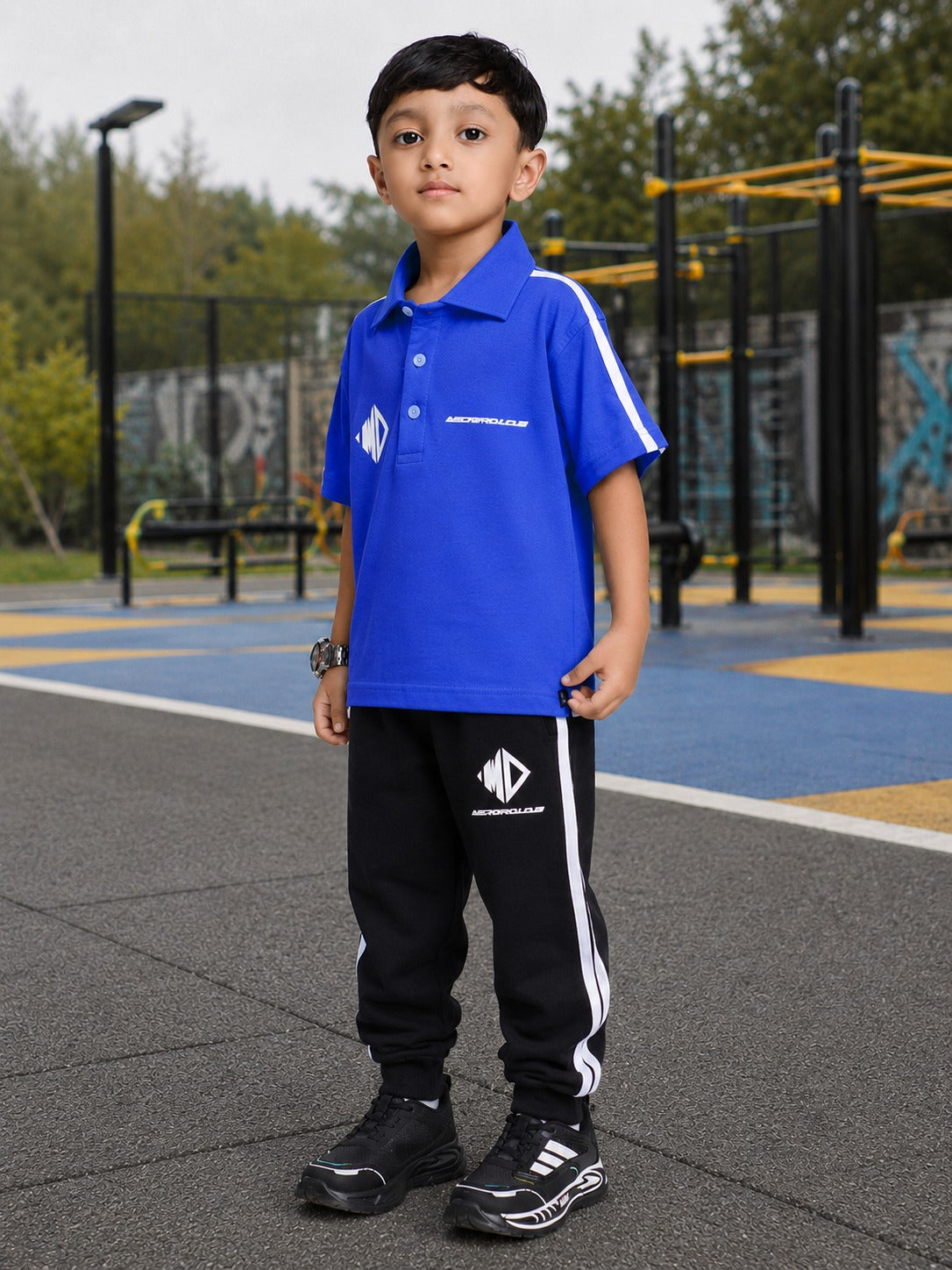 CHAMPION TRACK POLO CO-ORD FOR BOYS GIRLS BLUE