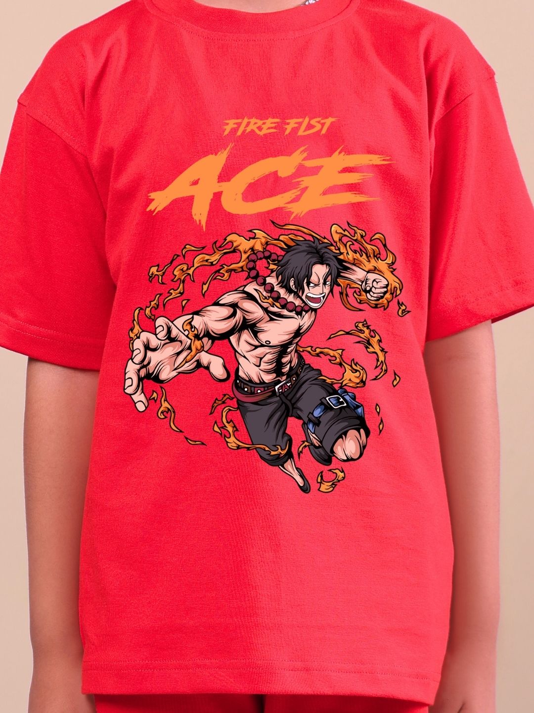 Red ACE co-ord set featuring a vibrant graphic design for boys and girls. Stylish and comfortable outfit for kids.