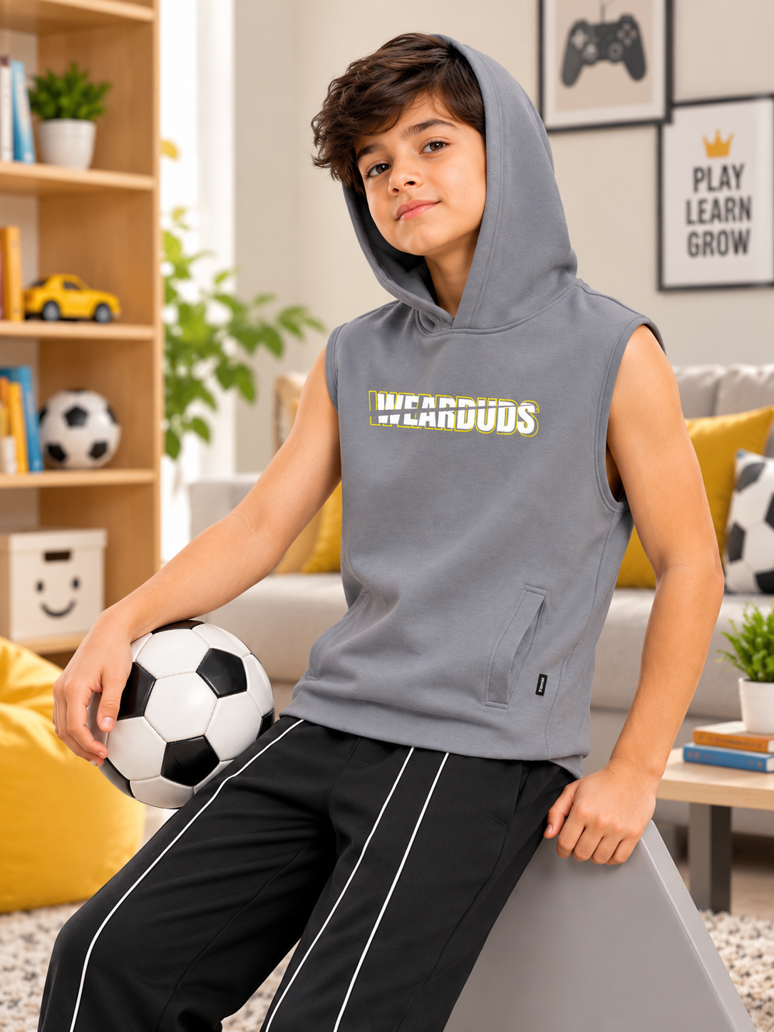 ACTIVEWEAR SLEEVELESS GRAPHIC PRINT FOR BOYS GIRLS BROWN GREY
