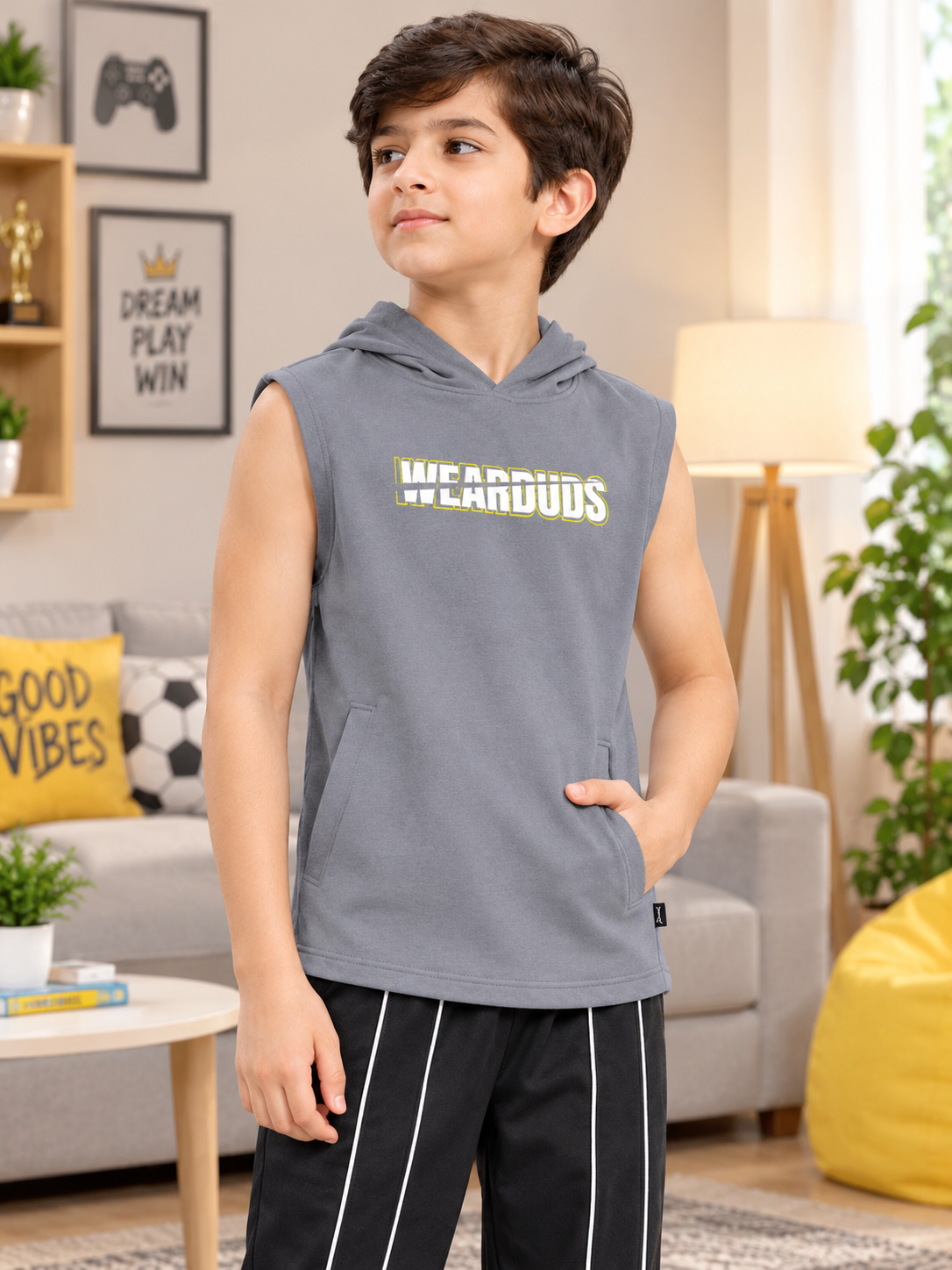 ACTIVEWEAR SLEEVELESS GRAPHIC PRINT FOR BOYS GIRLS BROWN GREY
