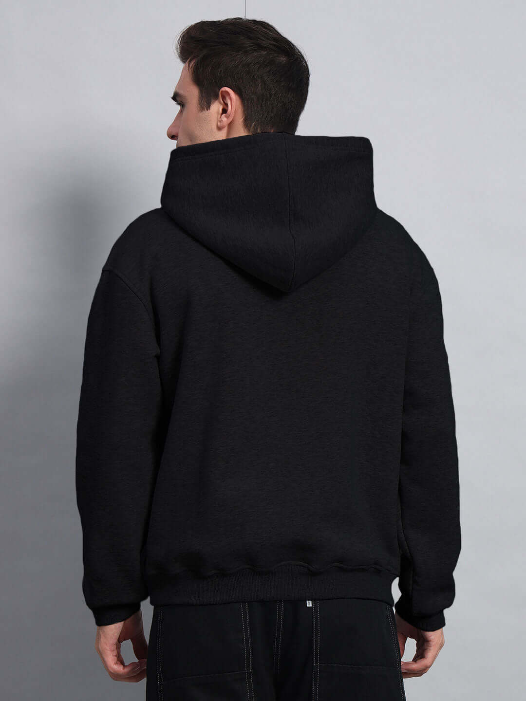 Back view of WEARDUDS AMARILLO FLEECE HOODIE BLACK. Made to order with custom fit options.