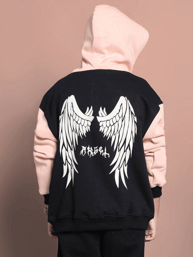 ANGEL WINGS OVERSIZED HOODIE BOYS & GIRLS BLACK - BEIGE - KIDS HOODIE