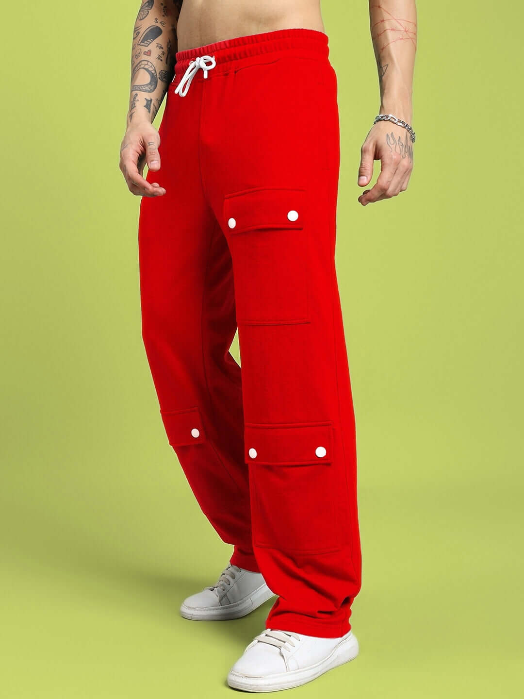 AWESOME FLAP POCKET BAGGY JOGGER RED for bold streetwear style