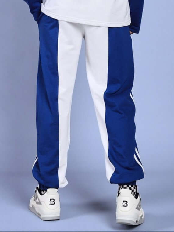 White-blue relaxed fit jogger by DUDS, showcasing stylish design and tailored craftsmanship, suitable for custom and standard sizing.