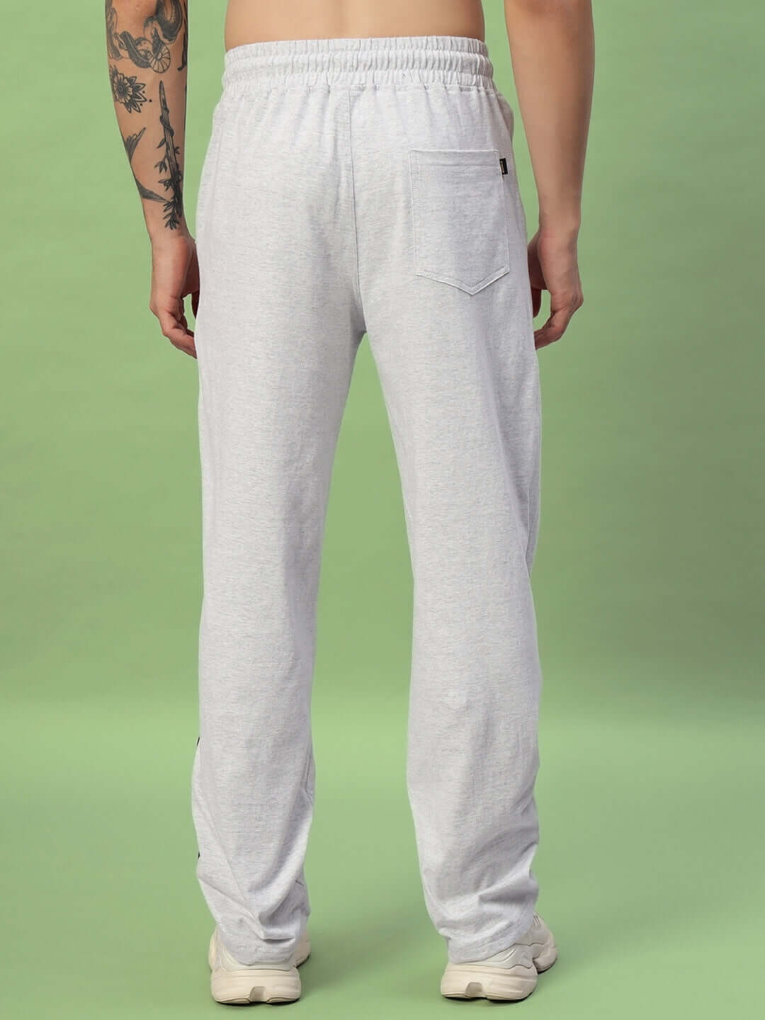 BASTILLE JOGGER in melange grey, back view showing tailored fit and pocket detail, made by experienced DUDS tailors.