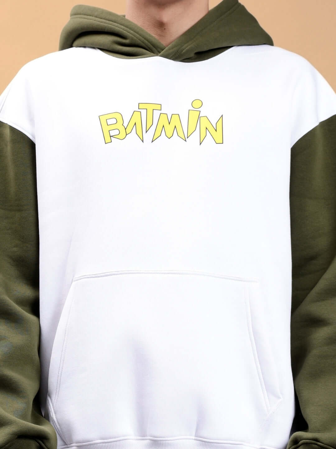 BATMIN COLORBLOCK OVERSIZED FLEECE HOODIE WHITE-OLIVE GREEN - bold two-tone hoodie design for streetwear style