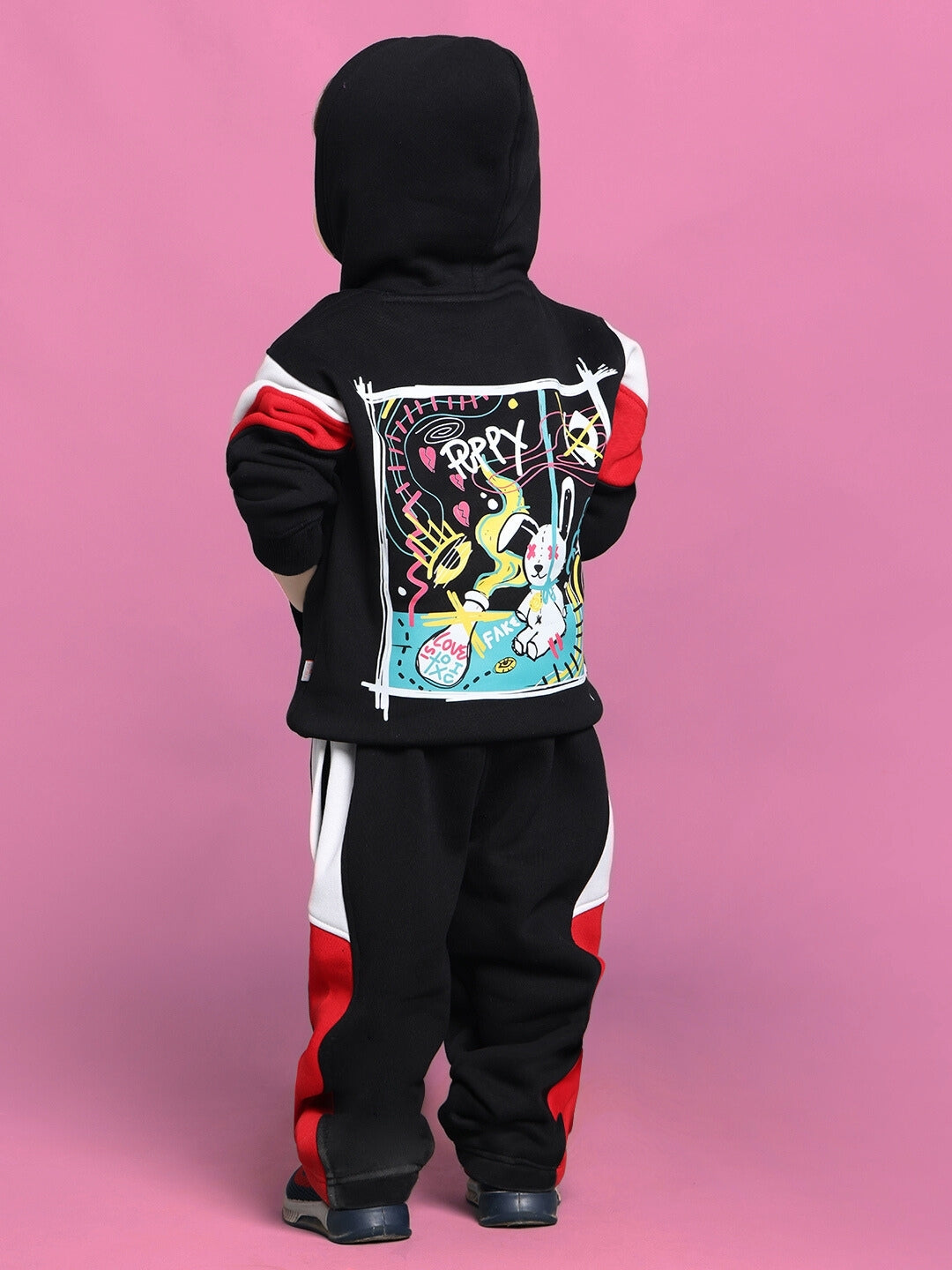BEANIE FLEECE CO-ORD FOR BOYS GIRLS BLACK stylish kids outfit shown.