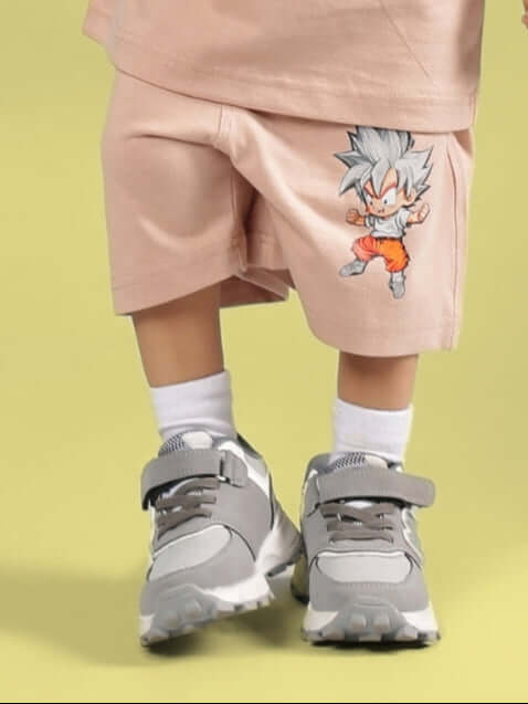 GOHAN SHORTS FOR BOYS & GIRLS BEIGE with cartoon design, made to order, customizable size, experienced tailors, DUDS fashion.