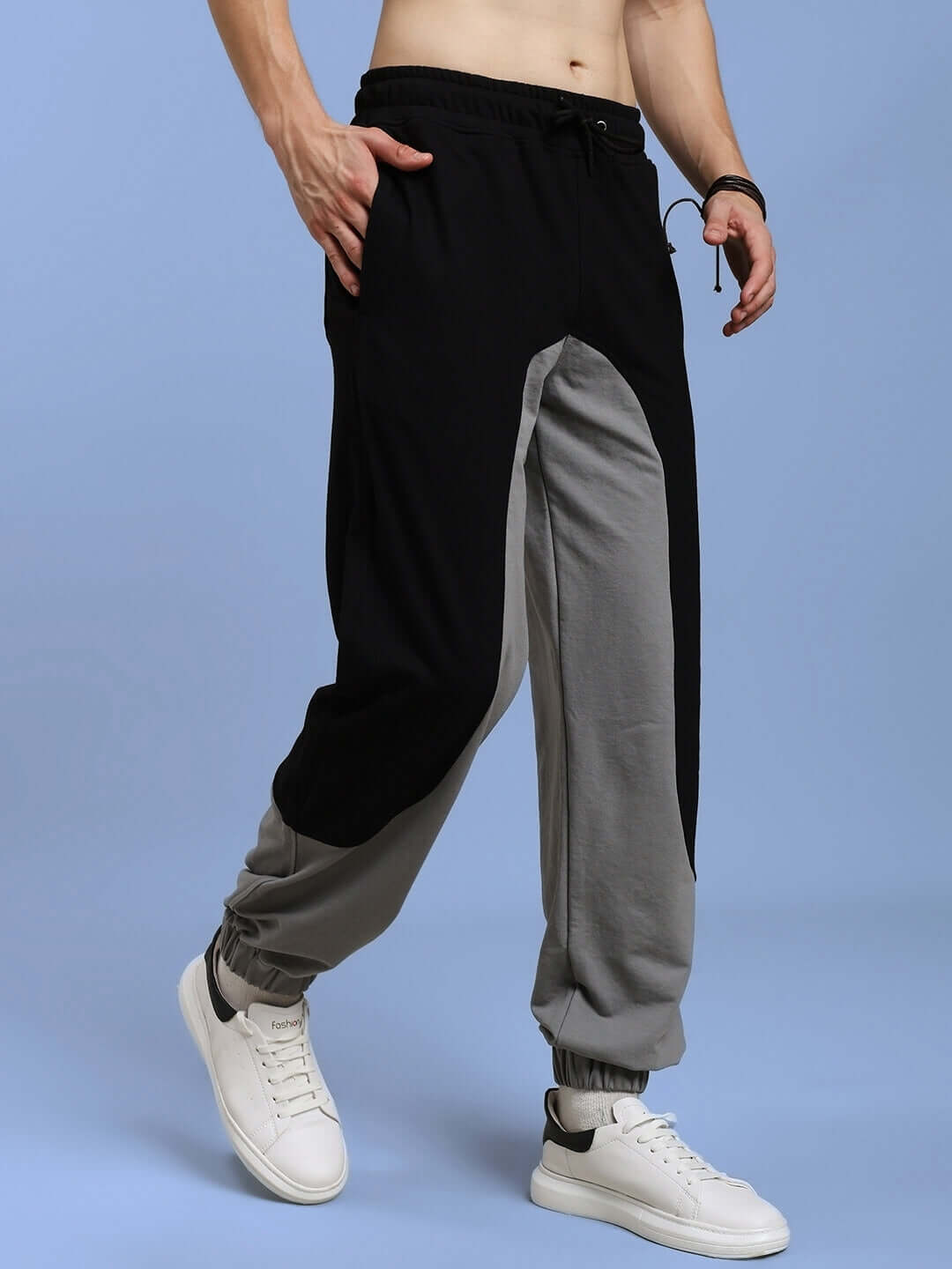Man wearing BERLIN RELAXED FIT JOGGERS BLACK GREY for a sporty look
