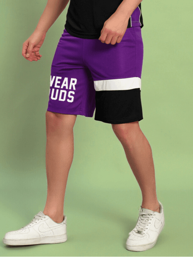 BET ON YOURSELF REGULAR FIT SHORTS PURPLE BLACK - SHORTS