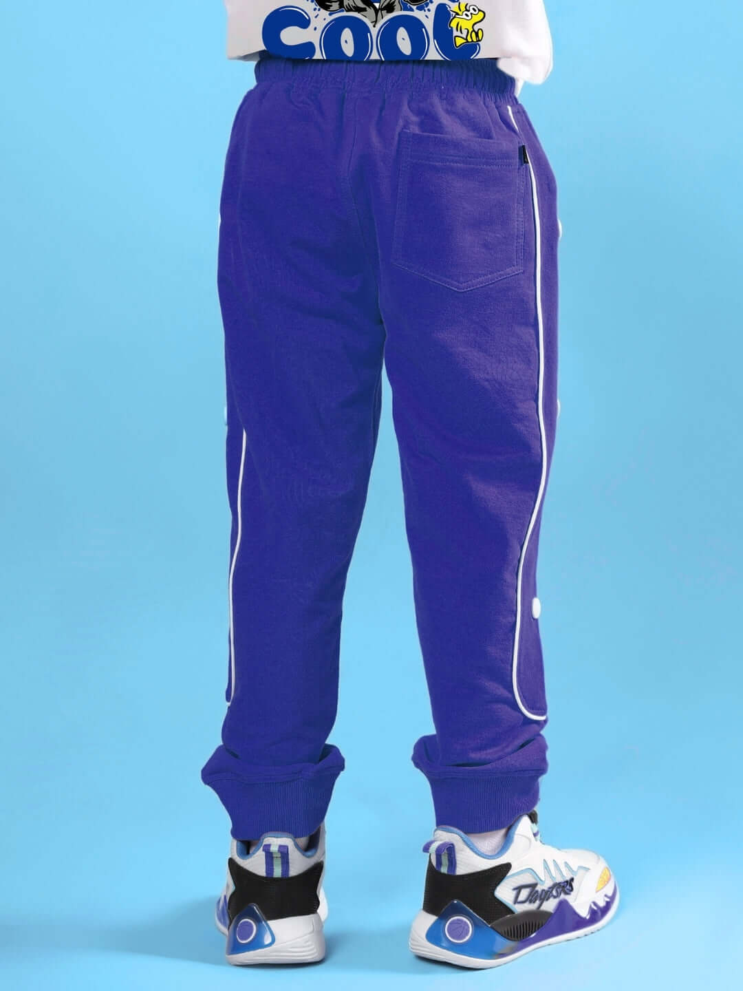 BILLS COOL CO-ORD FOR BOYS & GIRLS WHITE-BLUE featuring stylish blue pants and sneakers, perfect for versatile fashion.