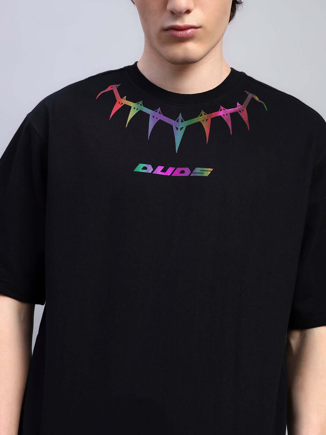 Black Panther oversized T-shirt in black with colorful graphic, made from premium heavy gauge fabric, perfect for casual wear.
