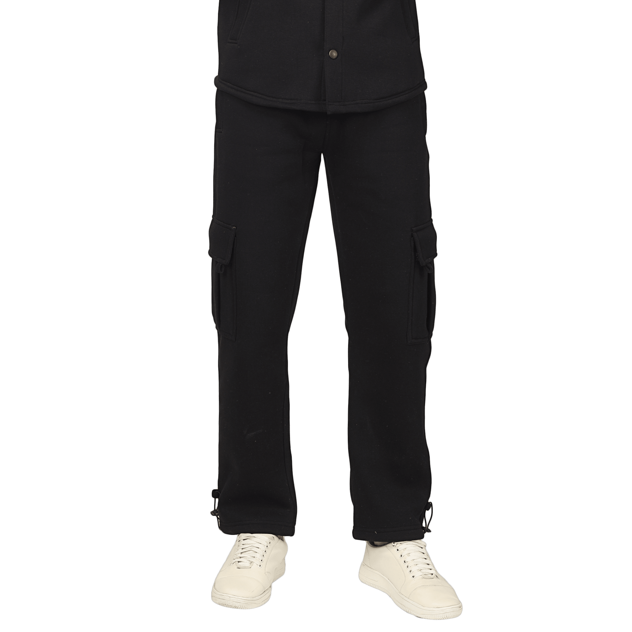 RELAXED FIT FLEECE CARGO PANT BLACK - CARGO
